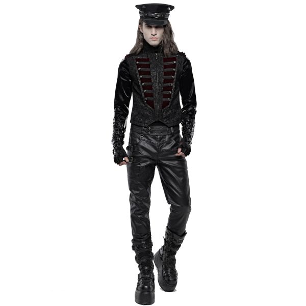 marque moins cher PUNK RAVE Gilet ‘Silvanus’ En Brocart Noir Et Velours Bordeaux 6