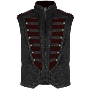marque moins cher PUNK RAVE Gilet ‘Silvanus’ En Brocart Noir Et Velours Bordeaux 24