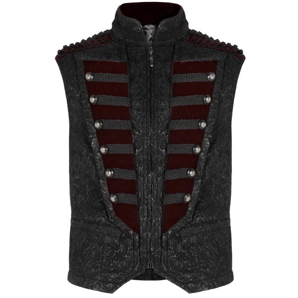 marque moins cher PUNK RAVE Gilet ‘Silvanus’ En Brocart Noir Et Velours Bordeaux 7