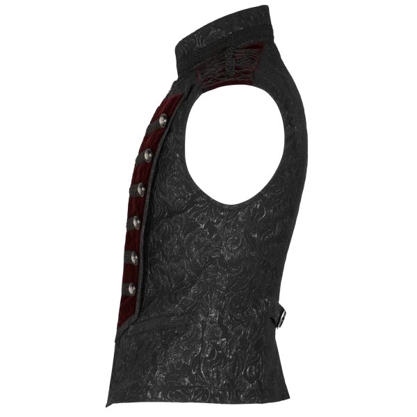 marque moins cher PUNK RAVE Gilet ‘Silvanus’ En Brocart Noir Et Velours Bordeaux 9
