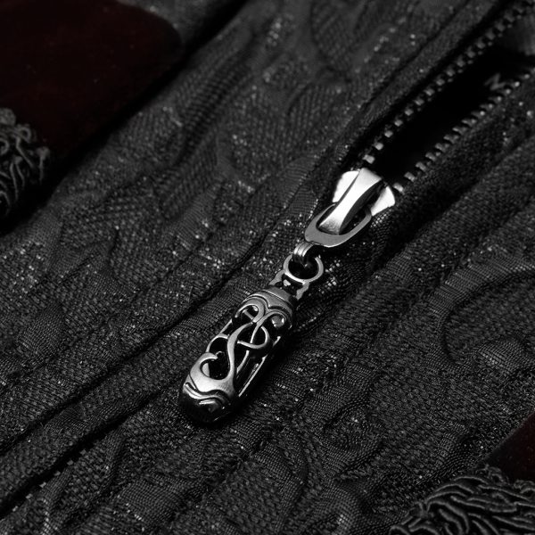 marque moins cher PUNK RAVE Gilet ‘Silvanus’ En Brocart Noir Et Velours Bordeaux 10