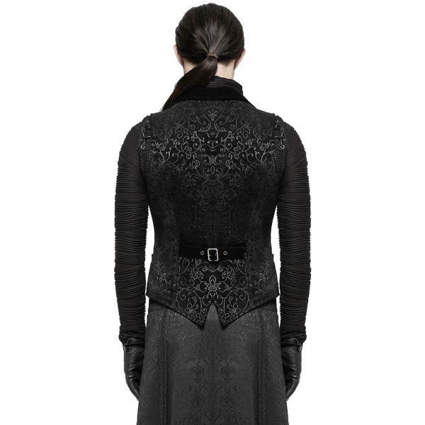 PUNK RAVE Gilet Victorien ‘Gothic Regent’ En Brocart Noir Pas Cher Magasin Soldes 4