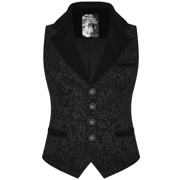 PUNK RAVE Gilet Victorien ‘Gothic Regent’ En Brocart Noir Pas Cher Magasin Soldes 1