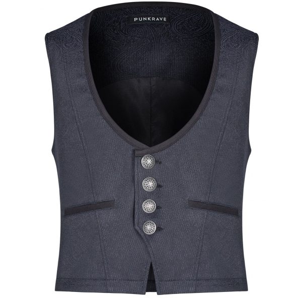 soldes PUNK RAVE Gilet Victorien ‘Hyacinthum Tenebris’ En Jacquard Bleu 7