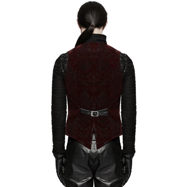 france PUNK RAVE Gilet Victorien ‘Poison Ivy’ En Brocart Bordeaux 4