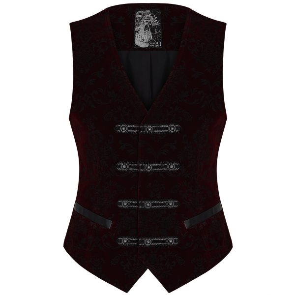 france PUNK RAVE Gilet Victorien ‘Poison Ivy’ En Brocart Bordeaux 8