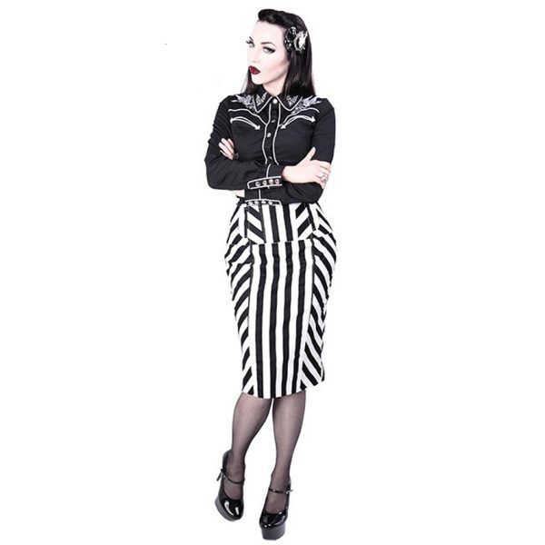 garantie de qualité RESTYLE Jupe ‘Crayon’ Noire Et Blanche 5