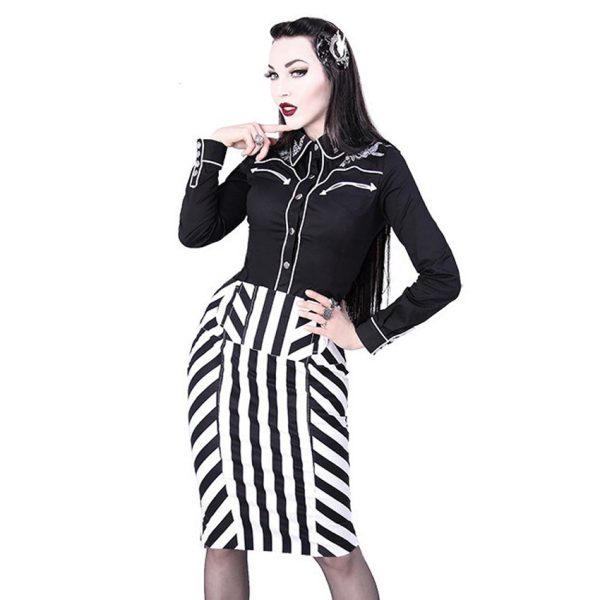 garantie de qualité RESTYLE Jupe ‘Crayon’ Noire Et Blanche 8