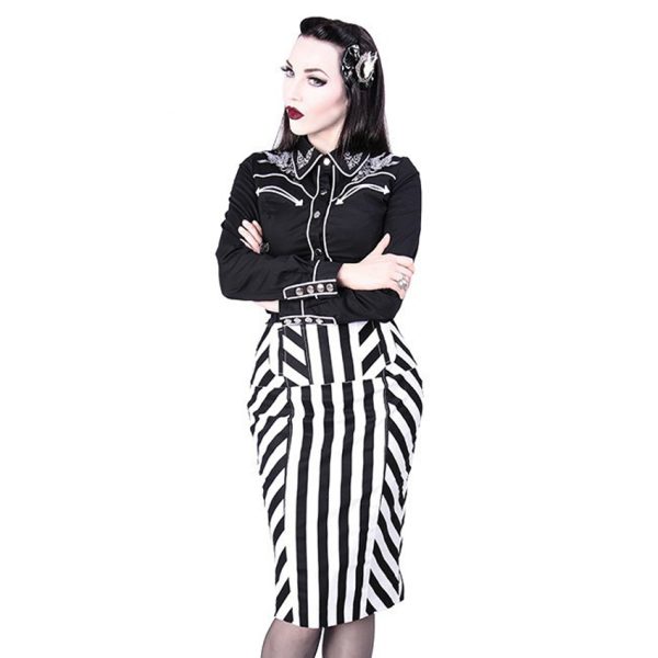 garantie de qualité RESTYLE Jupe ‘Crayon’ Noire Et Blanche 10