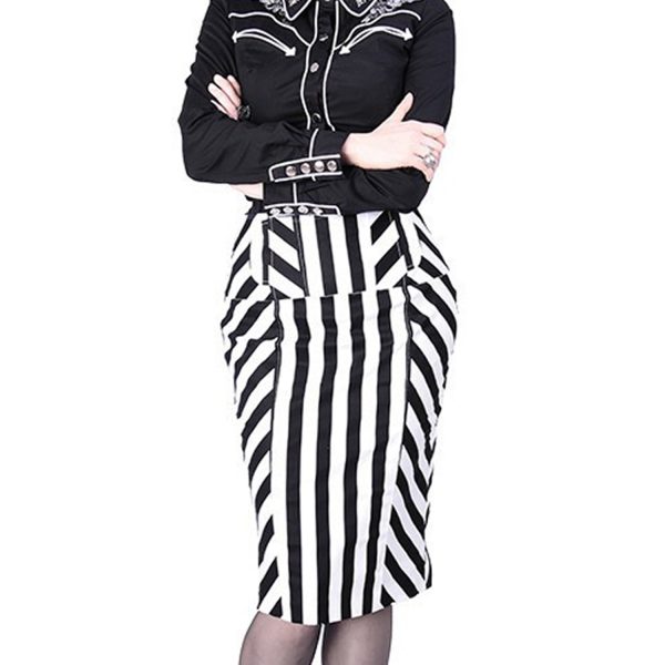 garantie de qualité RESTYLE Jupe ‘Crayon’ Noire Et Blanche 11