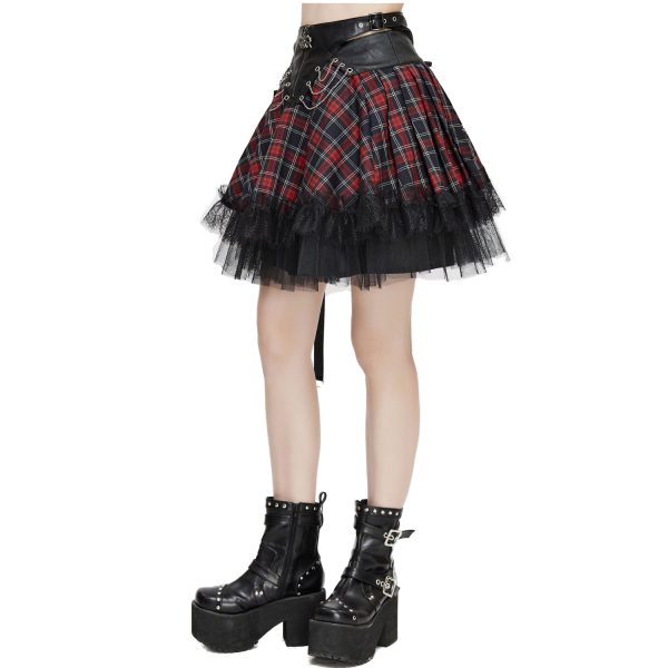 excellents soldes DEVIL FASHION Jupe ‘Punk Lace Up’ En Tartan Et Simili Cuir 12
