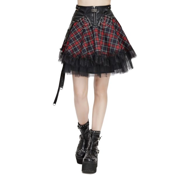 excellents soldes DEVIL FASHION Jupe ‘Punk Lace Up’ En Tartan Et Simili Cuir 13