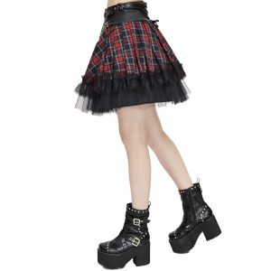 excellents soldes DEVIL FASHION Jupe ‘Punk Lace Up’ En Tartan Et Simili Cuir 46