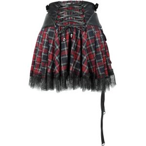 excellents soldes DEVIL FASHION Jupe ‘Punk Lace Up’ En Tartan Et Simili Cuir 50