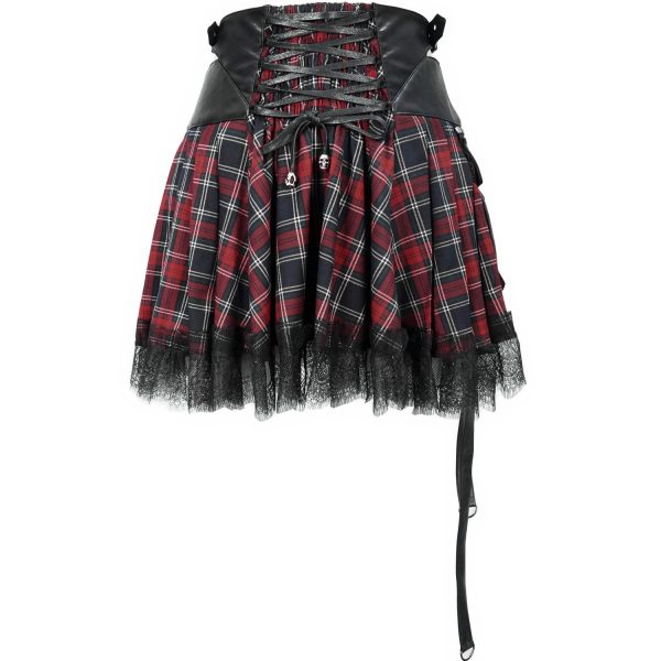 excellents soldes DEVIL FASHION Jupe ‘Punk Lace Up’ En Tartan Et Simili Cuir 16