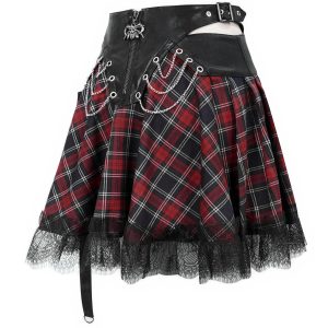 excellents soldes DEVIL FASHION Jupe ‘Punk Lace Up’ En Tartan Et Simili Cuir 52