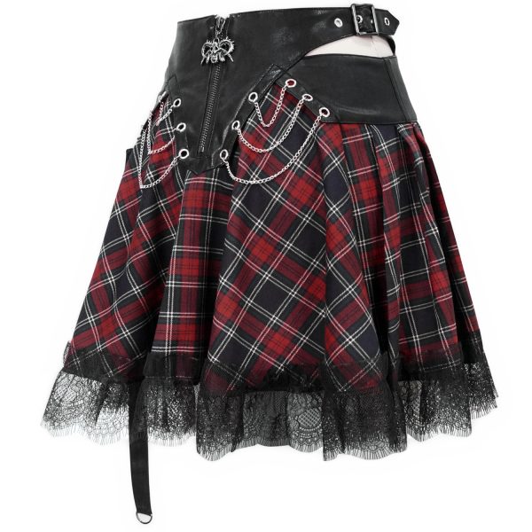 excellents soldes DEVIL FASHION Jupe ‘Punk Lace Up’ En Tartan Et Simili Cuir 17