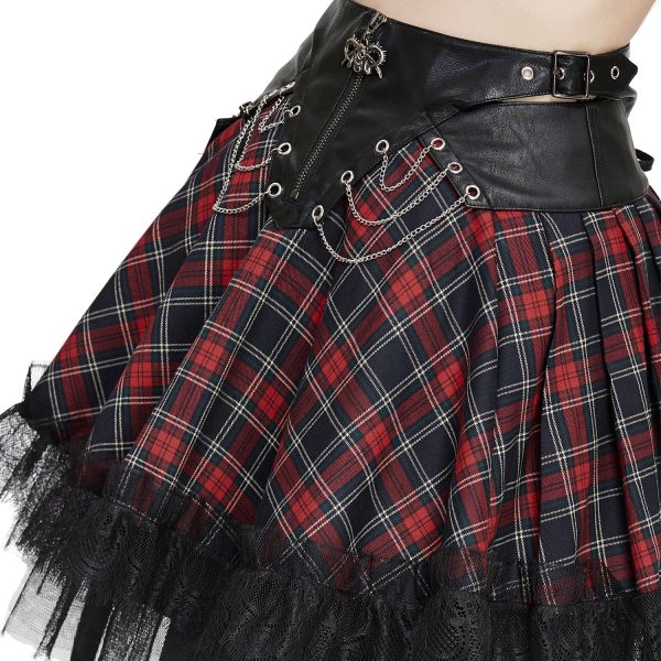 excellents soldes DEVIL FASHION Jupe ‘Punk Lace Up’ En Tartan Et Simili Cuir 19
