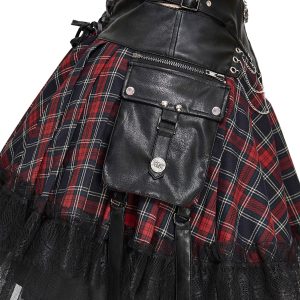 excellents soldes DEVIL FASHION Jupe ‘Punk Lace Up’ En Tartan Et Simili Cuir 58