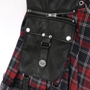 excellents soldes DEVIL FASHION Jupe ‘Punk Lace Up’ En Tartan Et Simili Cuir 60