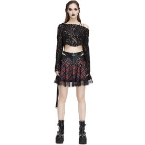 excellents soldes DEVIL FASHION Jupe ‘Punk Lace Up’ En Tartan Et Simili Cuir 34