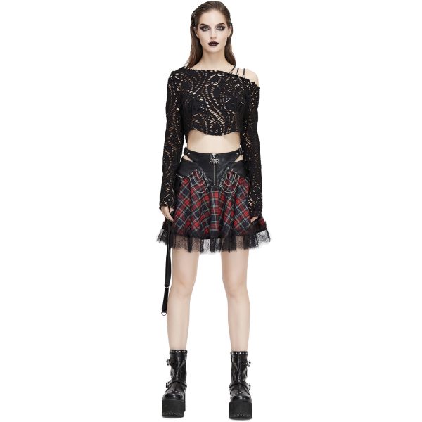 excellents soldes DEVIL FASHION Jupe ‘Punk Lace Up’ En Tartan Et Simili Cuir 8