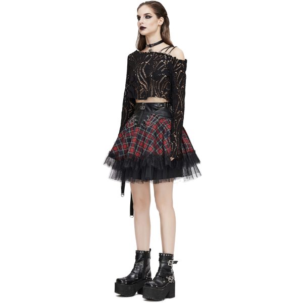 excellents soldes DEVIL FASHION Jupe ‘Punk Lace Up’ En Tartan Et Simili Cuir 9