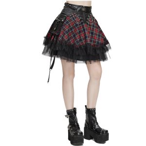 excellents soldes DEVIL FASHION Jupe ‘Punk Lace Up’ En Tartan Et Simili Cuir 38