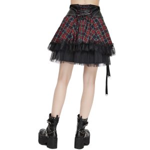 excellents soldes DEVIL FASHION Jupe ‘Punk Lace Up’ En Tartan Et Simili Cuir 40