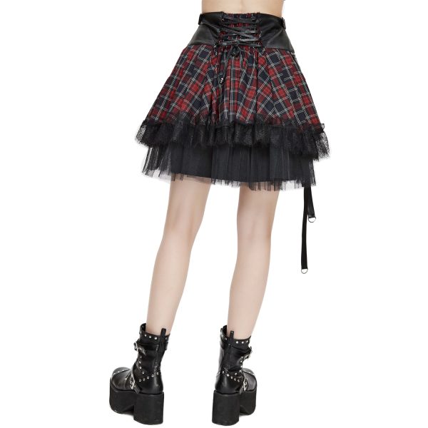 excellents soldes DEVIL FASHION Jupe ‘Punk Lace Up’ En Tartan Et Simili Cuir 11