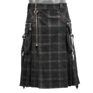 ﻿soldes PUNK RAVE Kilt ‘Bersek’ En Tartan à Carreaux Marrons Et Noirs 40