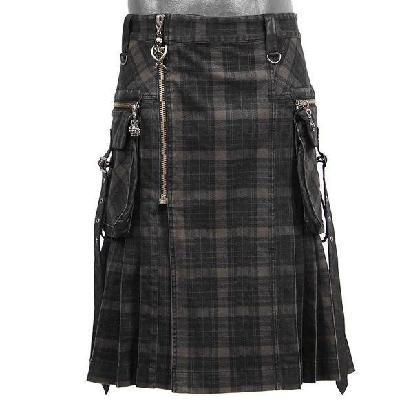 ﻿soldes PUNK RAVE Kilt ‘Bersek’ En Tartan à Carreaux Marrons Et Noirs 12