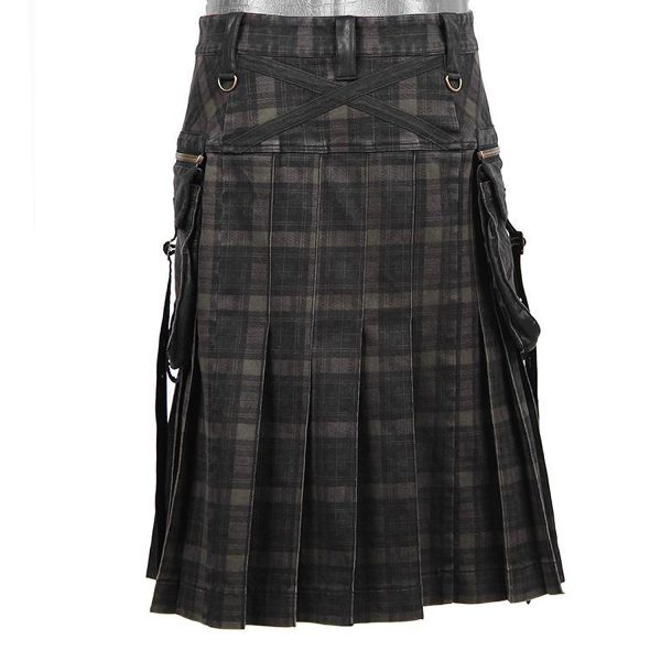 ﻿soldes PUNK RAVE Kilt ‘Bersek’ En Tartan à Carreaux Marrons Et Noirs 13