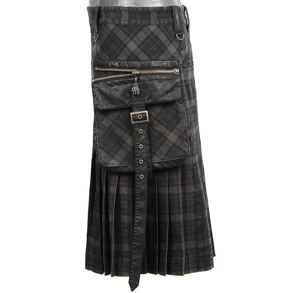 ﻿soldes PUNK RAVE Kilt ‘Bersek’ En Tartan à Carreaux Marrons Et Noirs 14