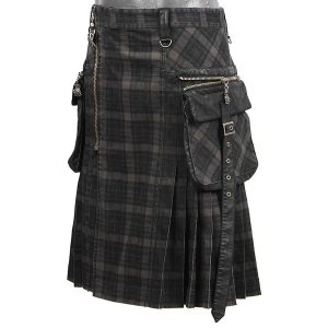﻿soldes PUNK RAVE Kilt ‘Bersek’ En Tartan à Carreaux Marrons Et Noirs 46