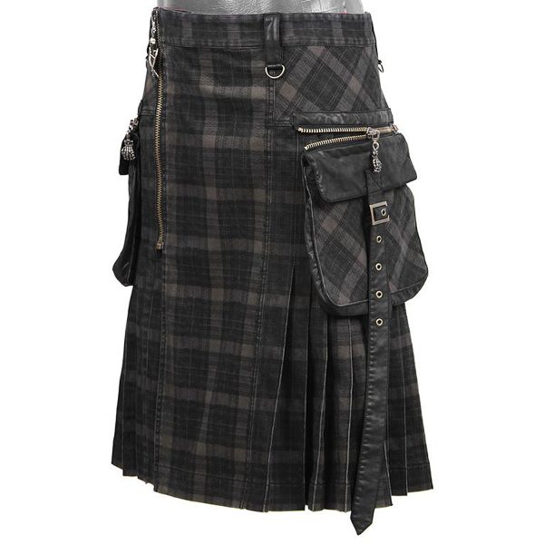 ﻿soldes PUNK RAVE Kilt ‘Bersek’ En Tartan à Carreaux Marrons Et Noirs 15