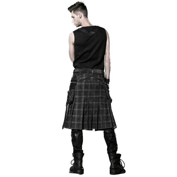 ﻿soldes PUNK RAVE Kilt ‘Bersek’ En Tartan à Carreaux Marrons Et Noirs 4