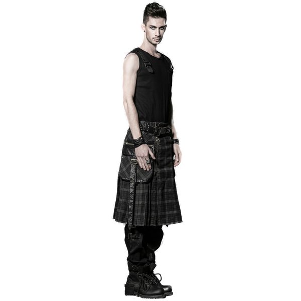 ﻿soldes PUNK RAVE Kilt ‘Bersek’ En Tartan à Carreaux Marrons Et Noirs 5