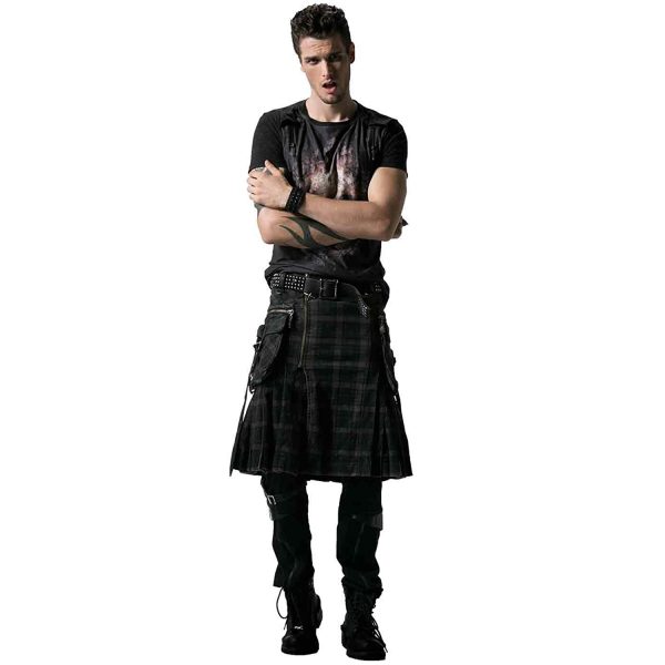 ﻿soldes PUNK RAVE Kilt ‘Bersek’ En Tartan à Carreaux Marrons Et Noirs 6
