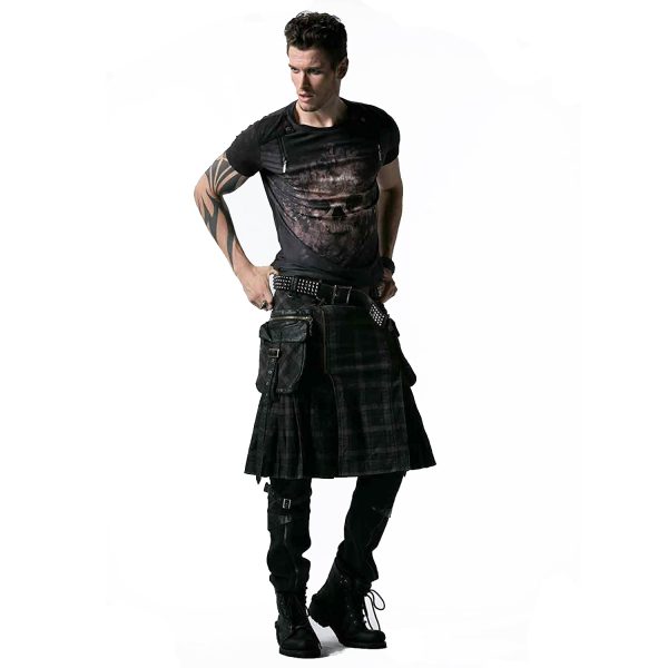 ﻿soldes PUNK RAVE Kilt ‘Bersek’ En Tartan à Carreaux Marrons Et Noirs 8