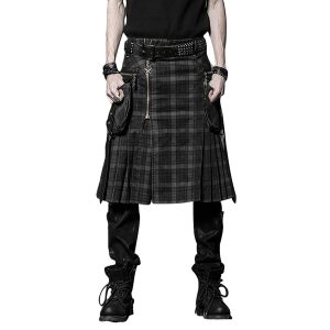 ﻿soldes PUNK RAVE Kilt ‘Bersek’ En Tartan à Carreaux Marrons Et Noirs 34