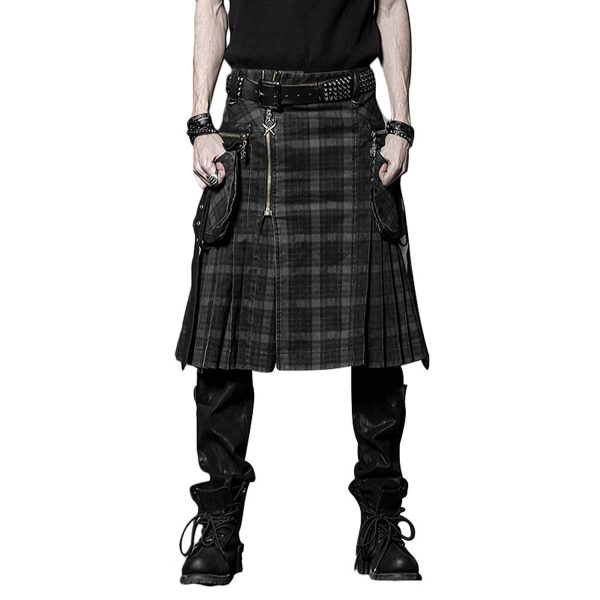 ﻿soldes PUNK RAVE Kilt ‘Bersek’ En Tartan à Carreaux Marrons Et Noirs 9