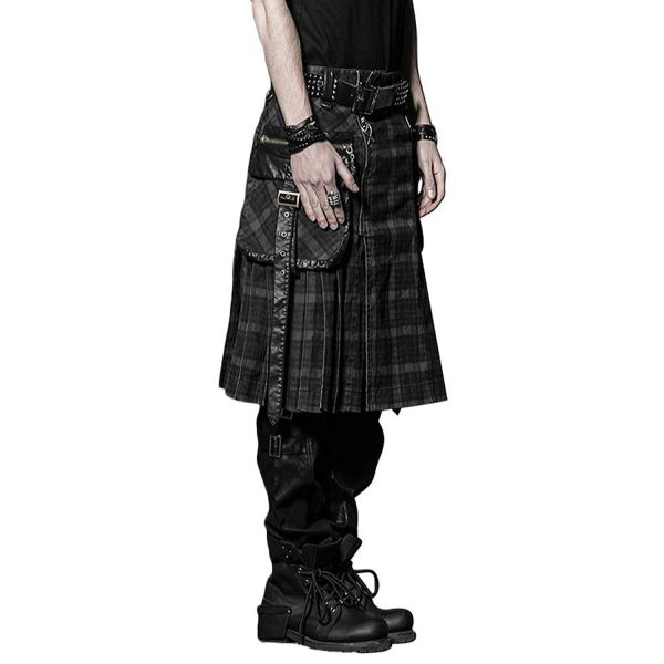 ﻿soldes PUNK RAVE Kilt ‘Bersek’ En Tartan à Carreaux Marrons Et Noirs 11