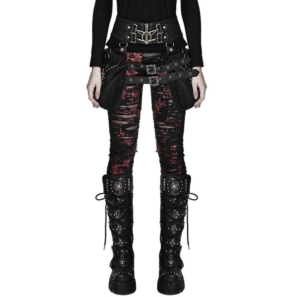 marque moins cher PUNK RAVE Legging ‘Ripped Off’ Rouge 7