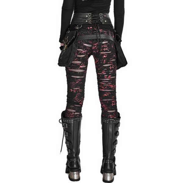 marque moins cher PUNK RAVE Legging ‘Ripped Off’ Rouge 8