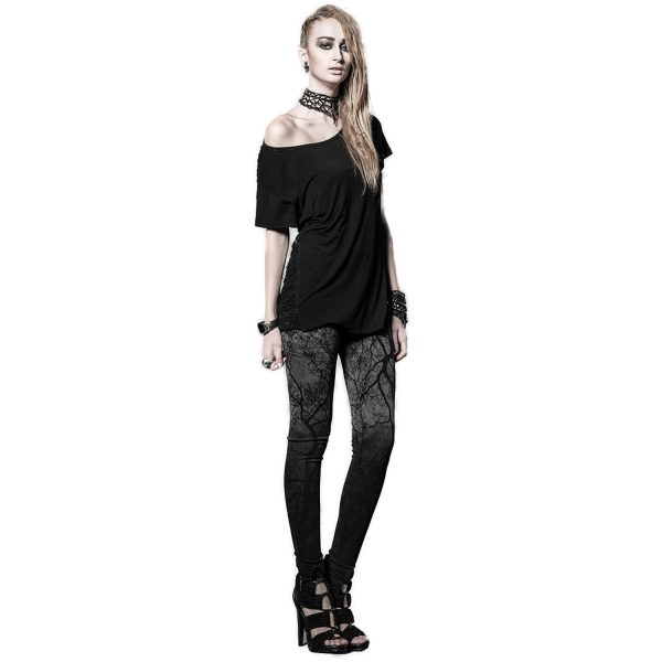 Livraison internationale PUNK RAVE Leggings ‘Brocéliande’ Noir Et Gris 3