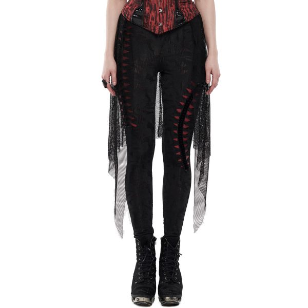 meilleur service PUNK RAVE Leggings ‘Goth Flames’ Noir Et Rouge 7