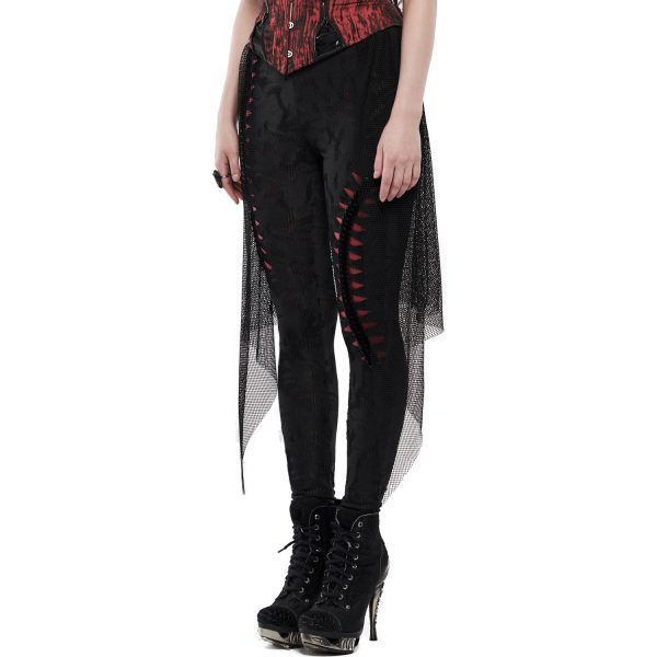 meilleur service PUNK RAVE Leggings ‘Goth Flames’ Noir Et Rouge 9
