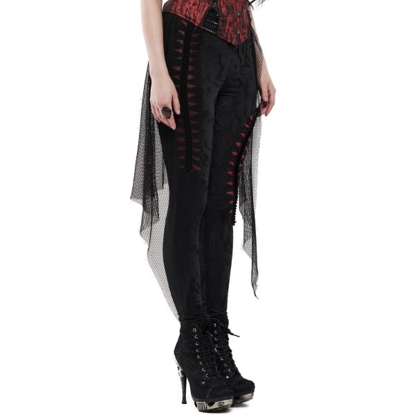 meilleur service PUNK RAVE Leggings ‘Goth Flames’ Noir Et Rouge 11