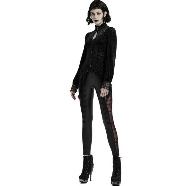 luxe soldes PUNK RAVE Leggings ‘Hecate’ Noir Et Bordeaux 3